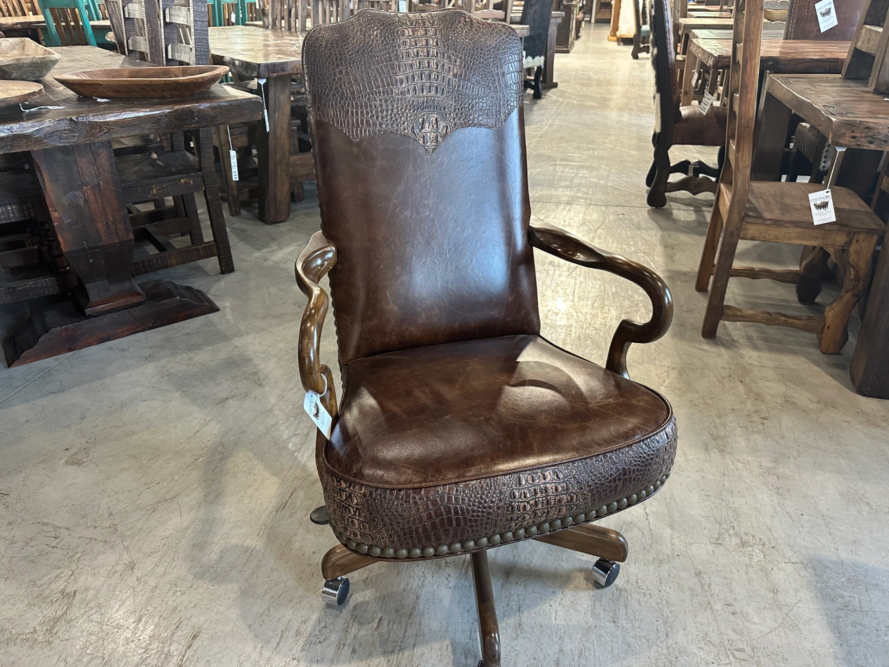 Crocodile-embossed top-grain leather executive office chair