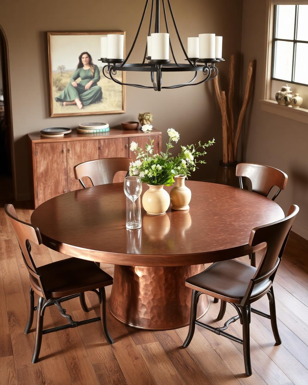 Hammered copper dining table